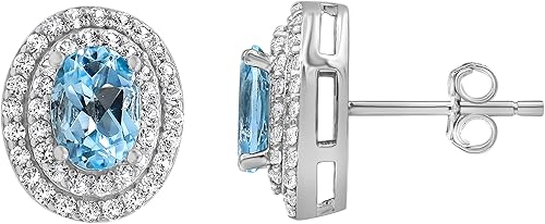 La4ve Diamonds Trendy Oval Shape Opal, Tanzanite, Blue Topaz & Round-cut White Sapphire Push Back Stud Earrings in Sterling Silver Fashion Jewelry