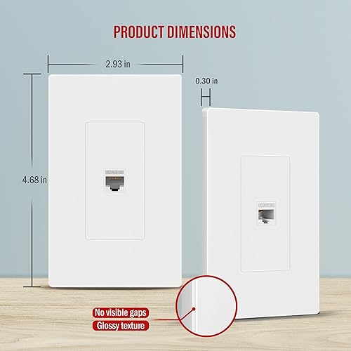 Miniatura 2 de ENERLITES Placa de pared sin tornillos con módulo de conector Keystone CAT6 RJ45, para multimedia de voz, datos y audiovideo, tamaño estándar de 1