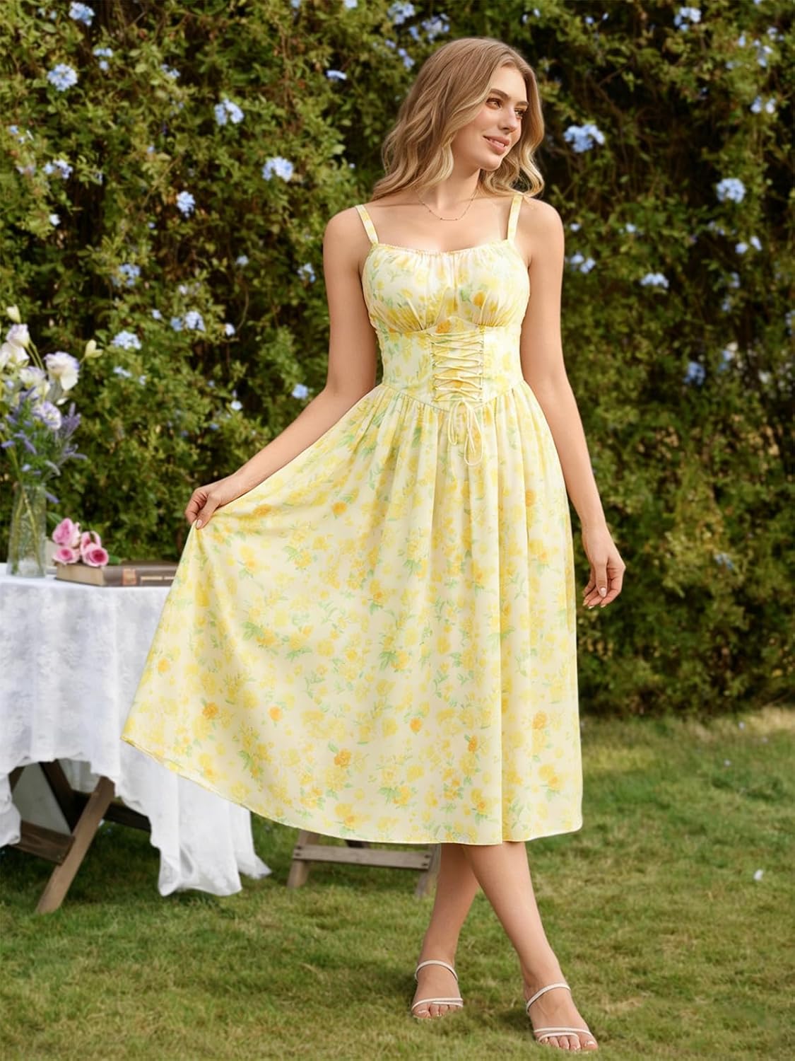 Scarlet Darkness Floral Dress for Women 2026 Corset Milkmaid Dresses Casual Summer Sundress with Pockets - Image 7