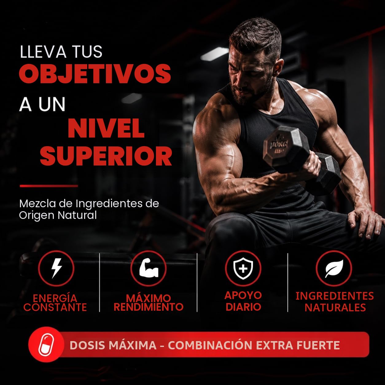 Potenciador testosterona. Para desatar la líbido natural. Testo Boost Potenciador + Masa muscular + Fuerza + Energía + Resistencia.