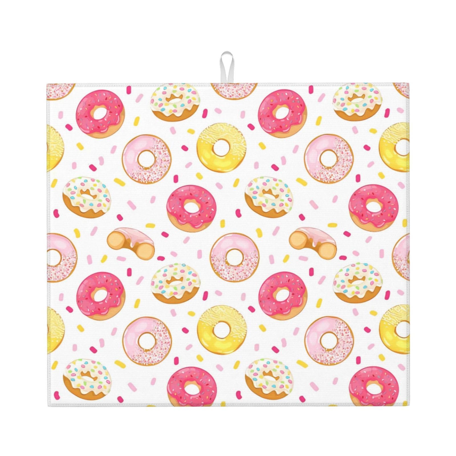 YYHWHJDE Donut Prints Kitchen Drying Mat – Absorbent Microfiber Throw for Dishes, Non-Slip Counter Layer with Vibrant Fade-Resistant Print, Ideal for Appliance Protection
