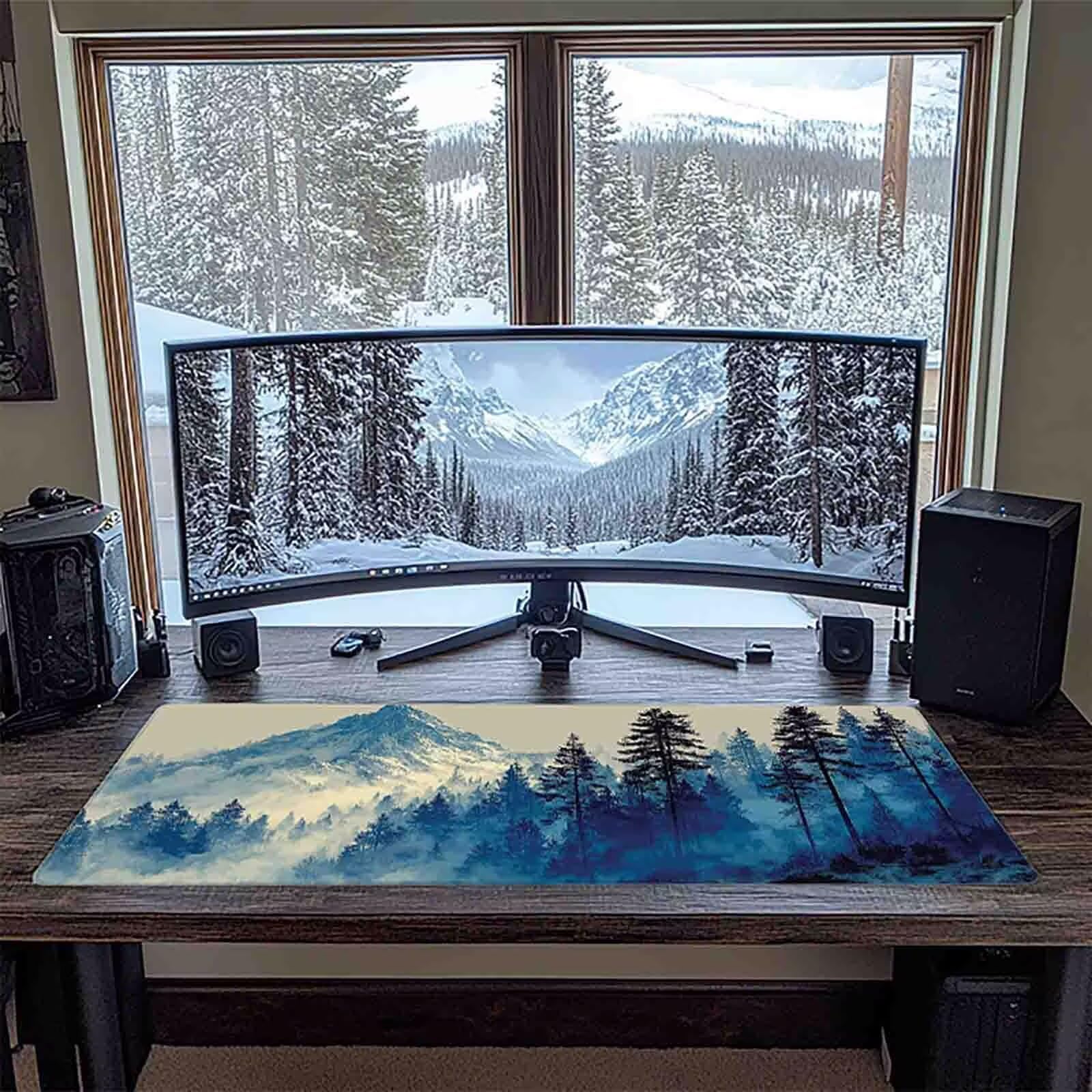Blau Mauspad 80x40cm Schreibtischunterlage Schneebedeckter Berg Mauspad Gaming Leicht zu Reinigende, Rutschfest Tischunterlage Schreibtisch, Verbessert Präzision und Geschwindigkeit, Deko Büro 7328-2q