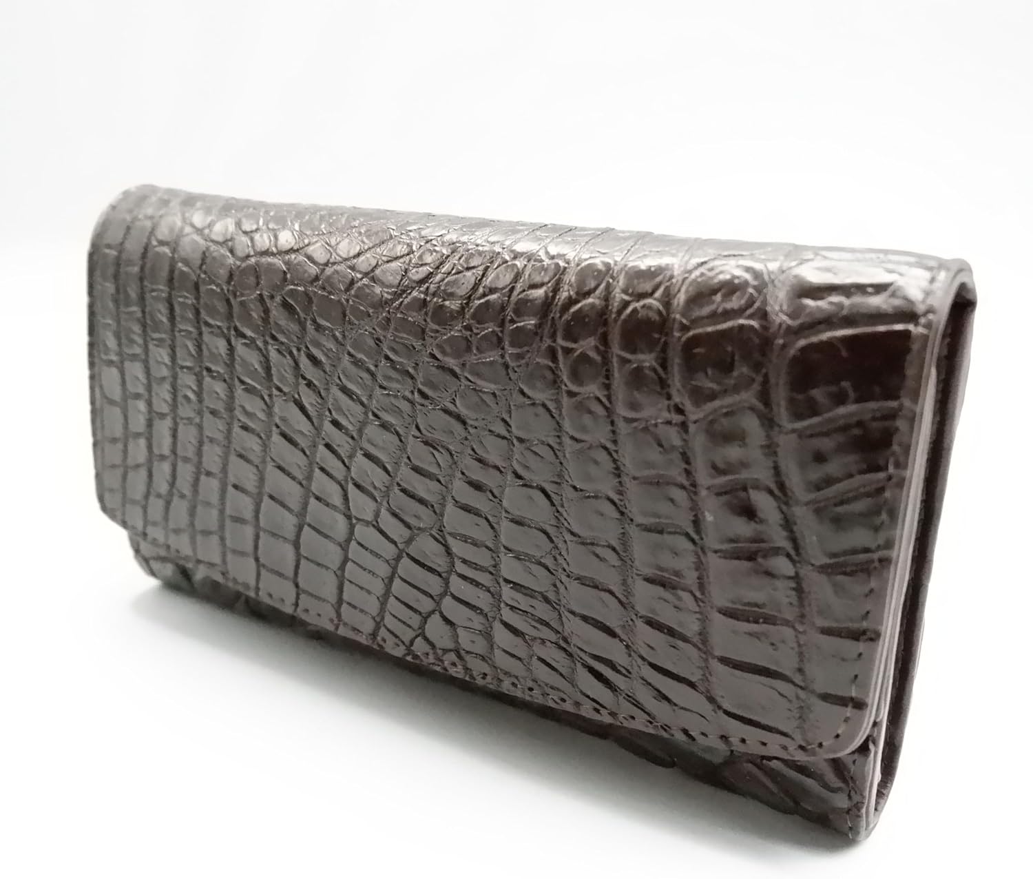New Brown Alligator Leather Belly Skin Women Tri-fold Clutch Wallet Purse.