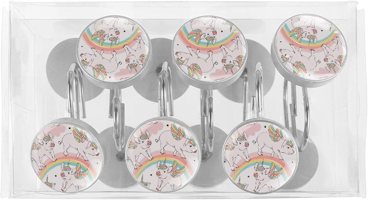 Shower Curtain Hooks Rings for Bathroom, Stainless Steel 12 Pcs Rust Resistant Decorative Shower Hooks for Shower Curtains, Unicorn Cartoon Pig Rainbow : Home & Kitchen