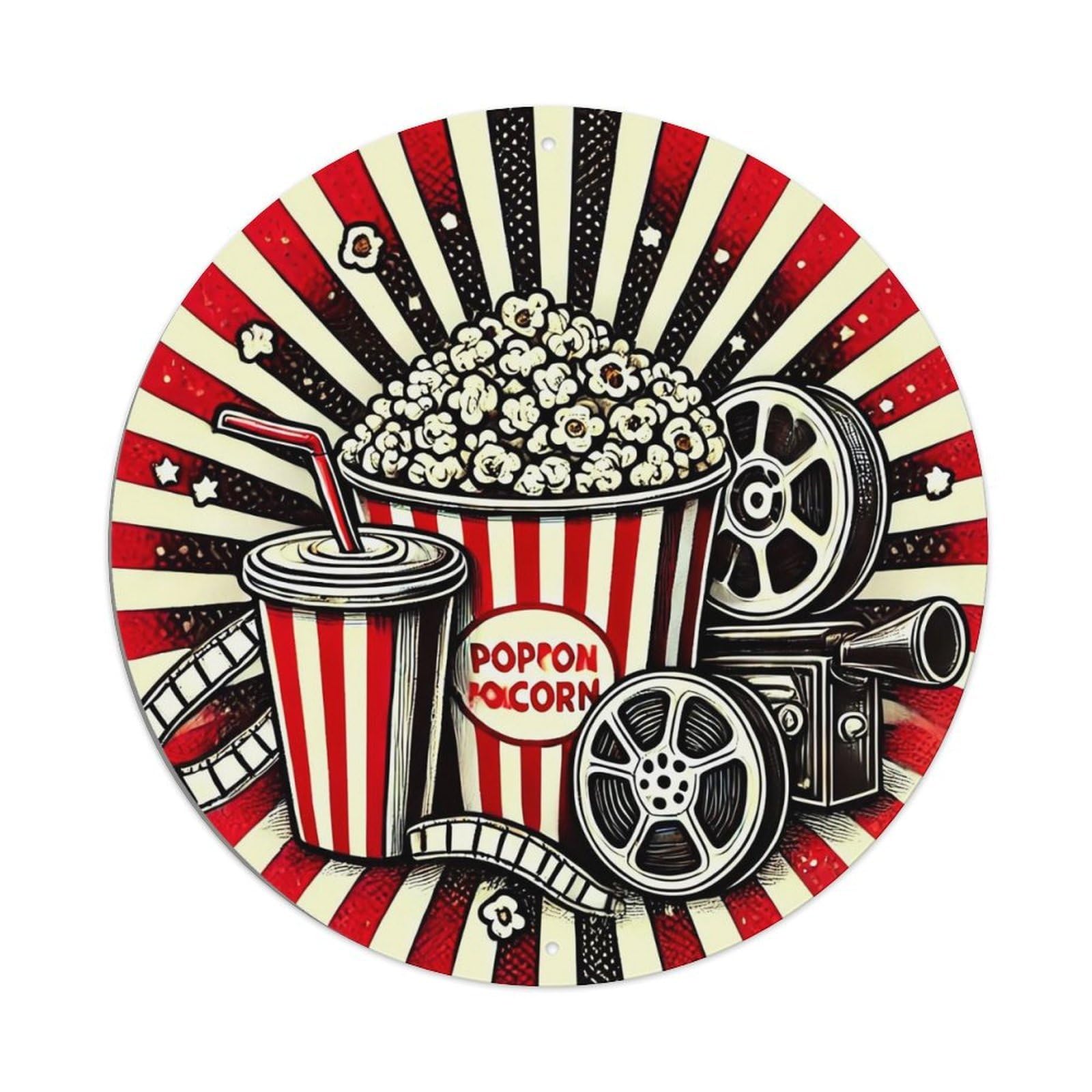 Popcorn Bucket Film Reel Drink Tin Sign Metal Poster Vintage Metal Signs for Home Man Cave Bar Cafe Kitchen laundry room Wall Decorations Gift 8x8Inch
