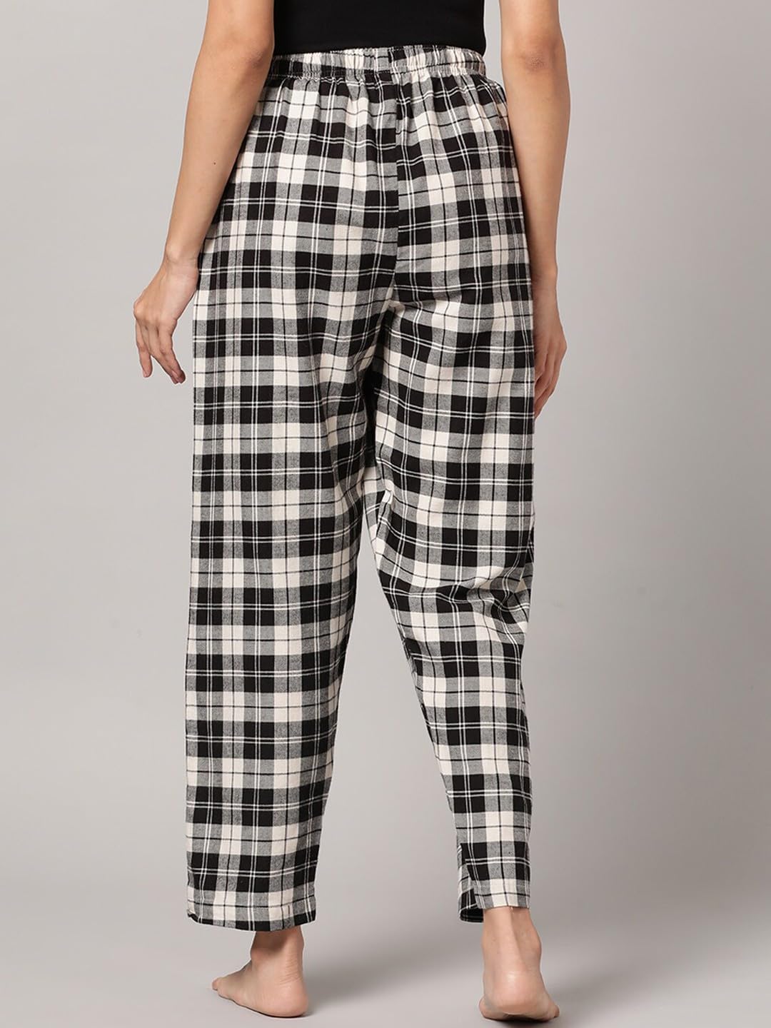 KRYPTIC Women Black/Cream Checked Lounge Pyjama - Pure Cotton, Relaxed fit, Ultra Soft(Black/Cream ;XL) - Image 4 thumbnail