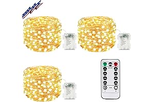 [3-Pack] 33Ft 100 LED Remote Controlled Battery Operated Twinkle Fairy Lights with Timer Warm White