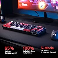 Vista 2 de Redragon K631 PRO - Teclado mecánico compacto con 3 modos RGB inalámbrico para juegos 68 teclas intercambiables en caliente con enchufe PCB