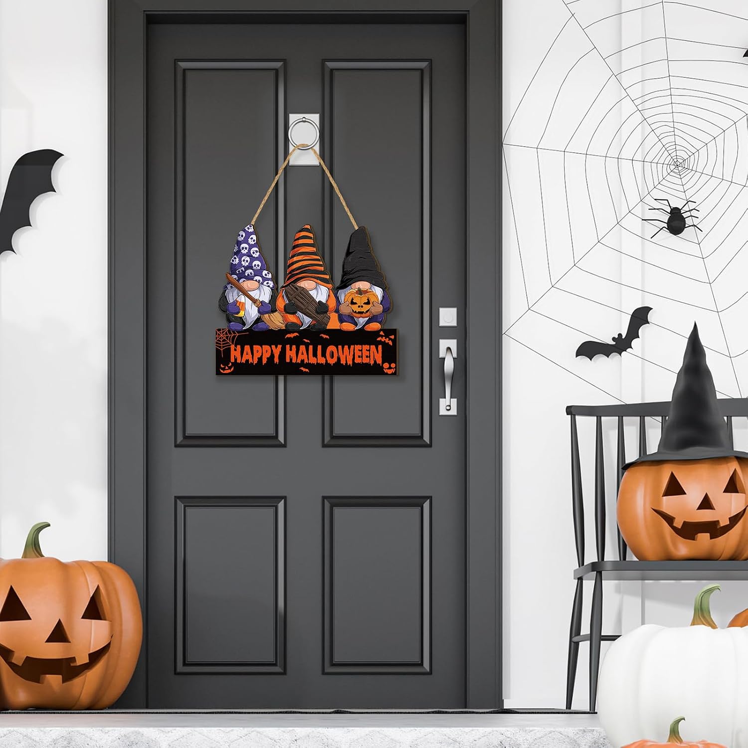 Tradder Halloween Gnome Door Hanger Wooden Sign 3 Gnomes Farmhouse,Pumpkin