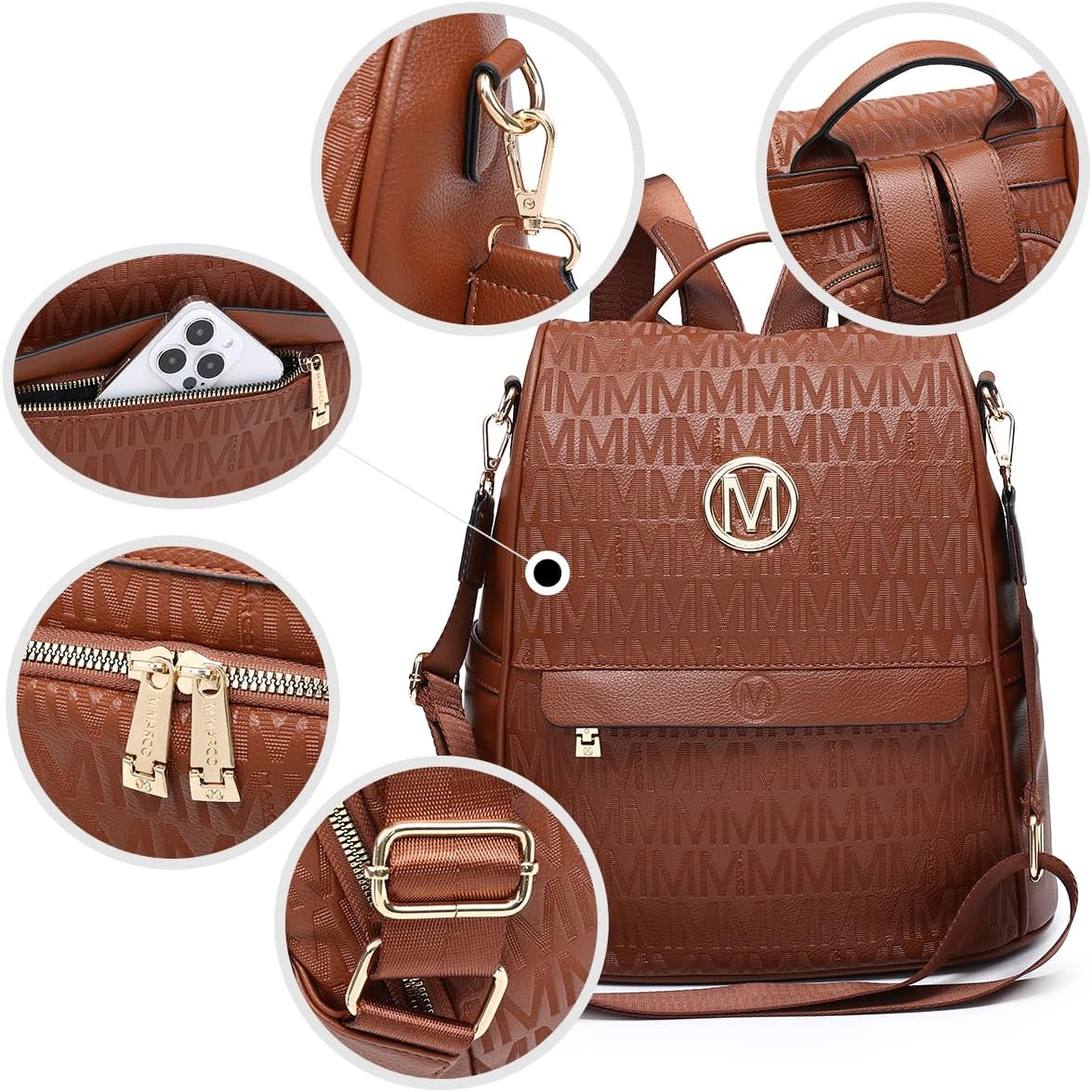 MKP Women Fashion Backpack Purse Multi Pockets Signature Anti-Theft Rucksack Travel Ladies Shoulder Bag Handbag 2Pcs - Image 3