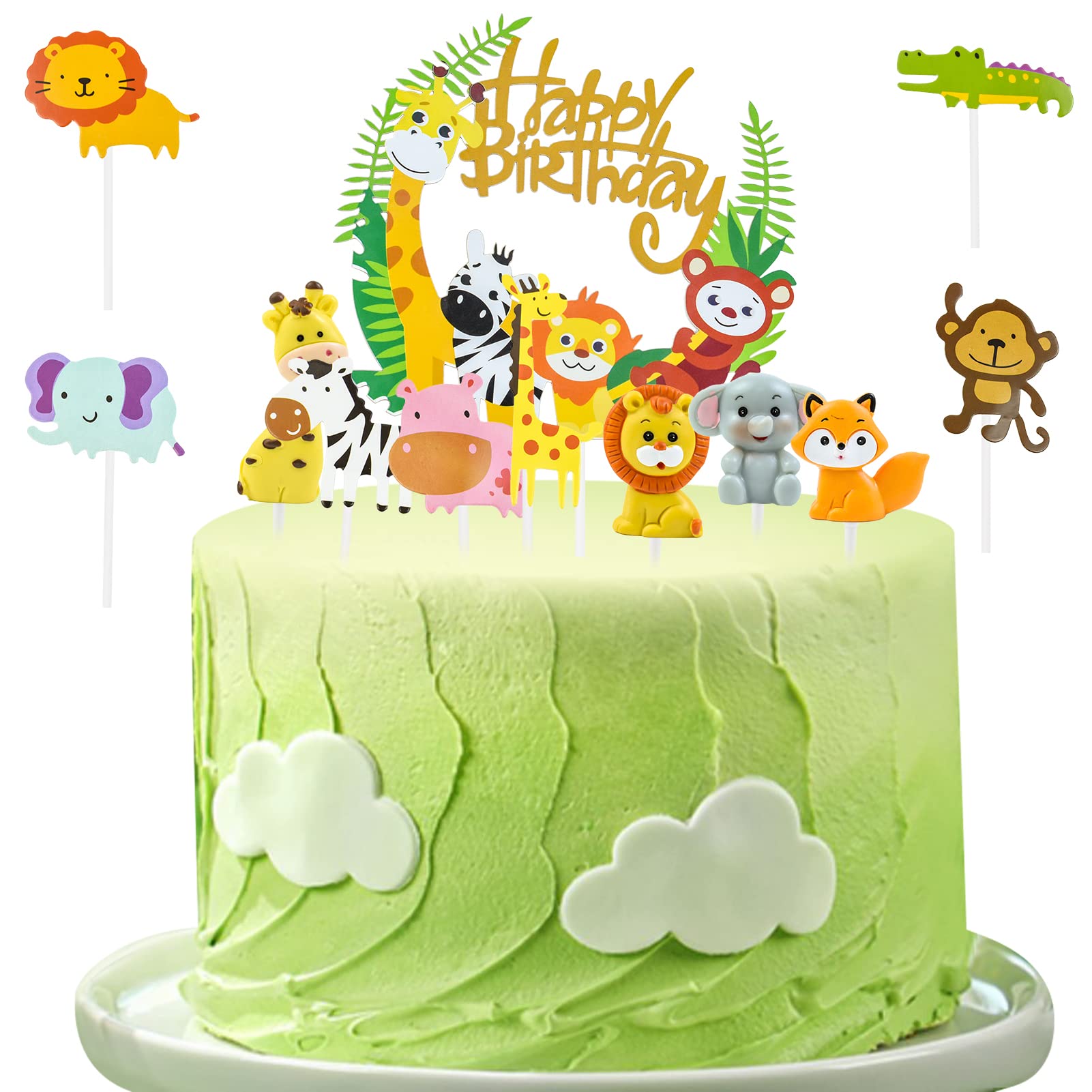 Decorazioni Torta Animali Giungla - Set Cake Topper Con Elefante, Scimmia, Giraffa, Leone - Foto 2