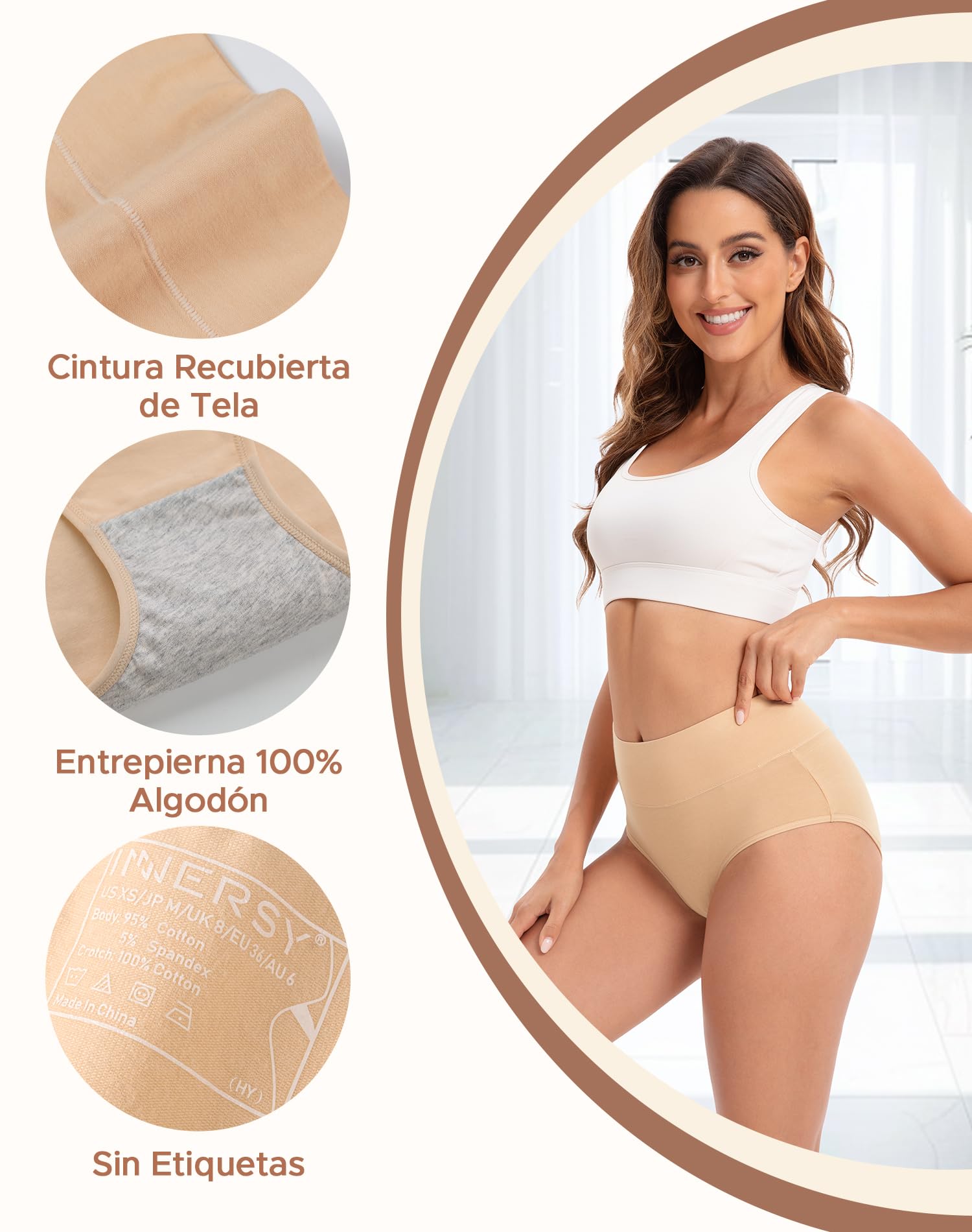 INNERSY Bragas Mujer Algodón Altas Culotte Elástico Pack de 5