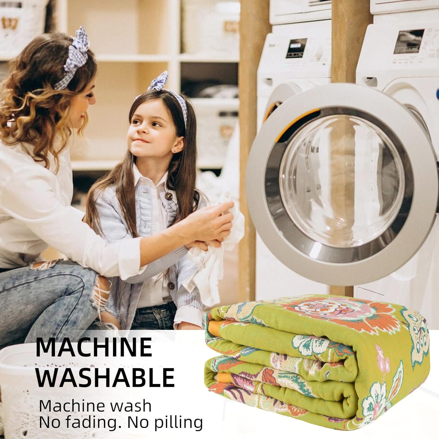 Boho Throw Blanket for Couch Bed, 100% Cotton Soft Rustic Quilt 60''x 80'', Super Soft Bohemian Decor Reversible Sofa Bed Chair Blanket Cover for All Seasons(Floral)