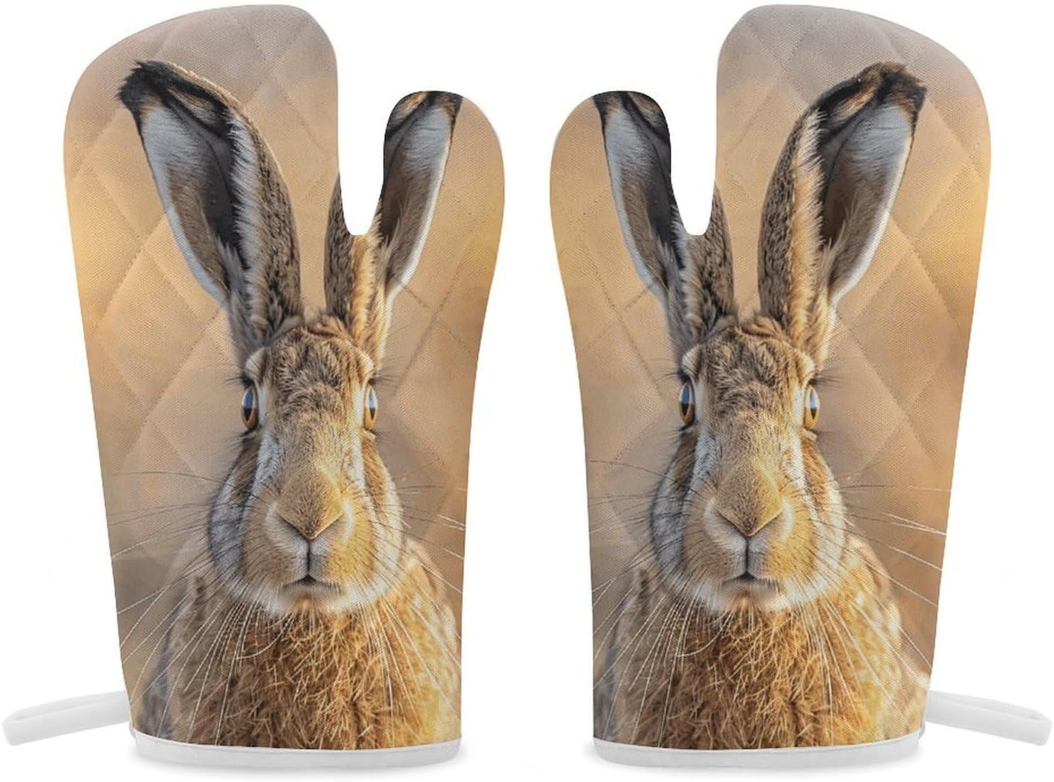 2 Pcs Oven Mitts Heat Resistant Kitchen Gloves Soft Safety A Brown Hare Oven Glove for Microwave, Barbecue