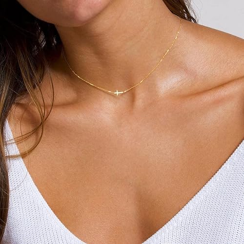 Miniatura 3 de Cross Necklace for Women, Small 14K Gold Plated Cross Pendant Necklace Dainty Gold Cross Necklace Cute Cross Choker Necklace Simple Gold Charm