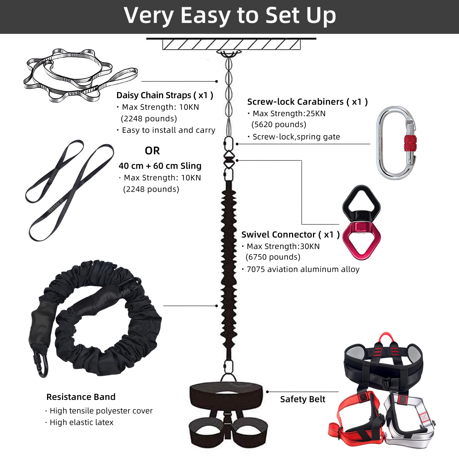 PRIOR FITNESS Corda elastica di resistenza, per danza aerea, fasce di resistenza anti-gravità, per allenamento fitness, attrezzatura professionale per esercizi fitness a casa