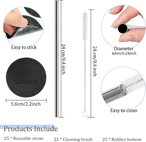 Miniatura 2 de Laosh Pajitas de metal de acero inoxidable para vaso de sublimación de 20 onzas, con 50 popotes rectos reutilizables, 50 cepillos limpiadores de