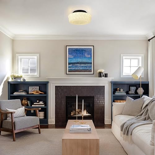 Miniatura 5 de Lámpara de techo de vidrio de leche blanca, iluminación de montaje al ras de 13.8 pulgadas para dormitorio, pasillo, cocina y comedor, diseño Blanco