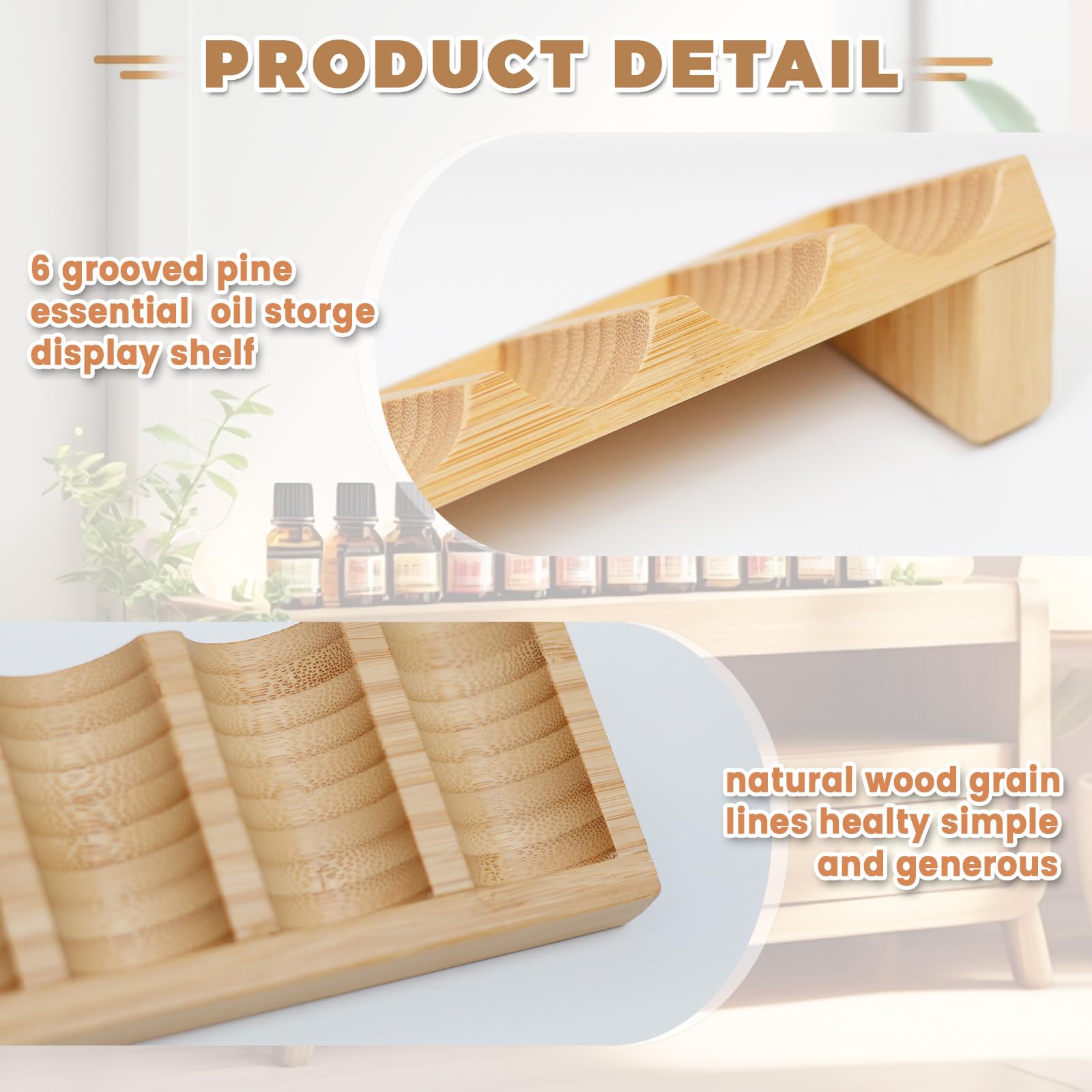 Estante para Aceites Esenciales de Madera con 6 Ranuras, Organizador de Aromaterapia - 2 piezas, Perfumes Caja de Almacenaje Soporte de Almacenamiento Esmalte de Uñas