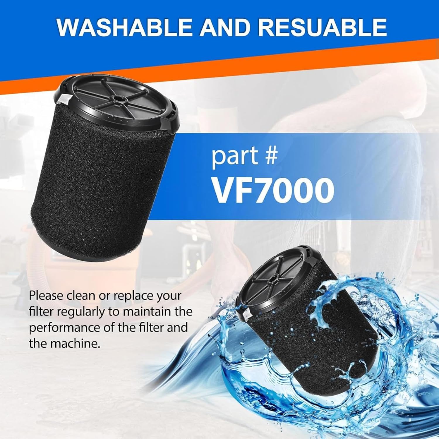 Foam & Rubber Filter VF7000 Multi-Layer Design Suitable for Ridgid 5-20 Gallon Wet/Dry Vacuum