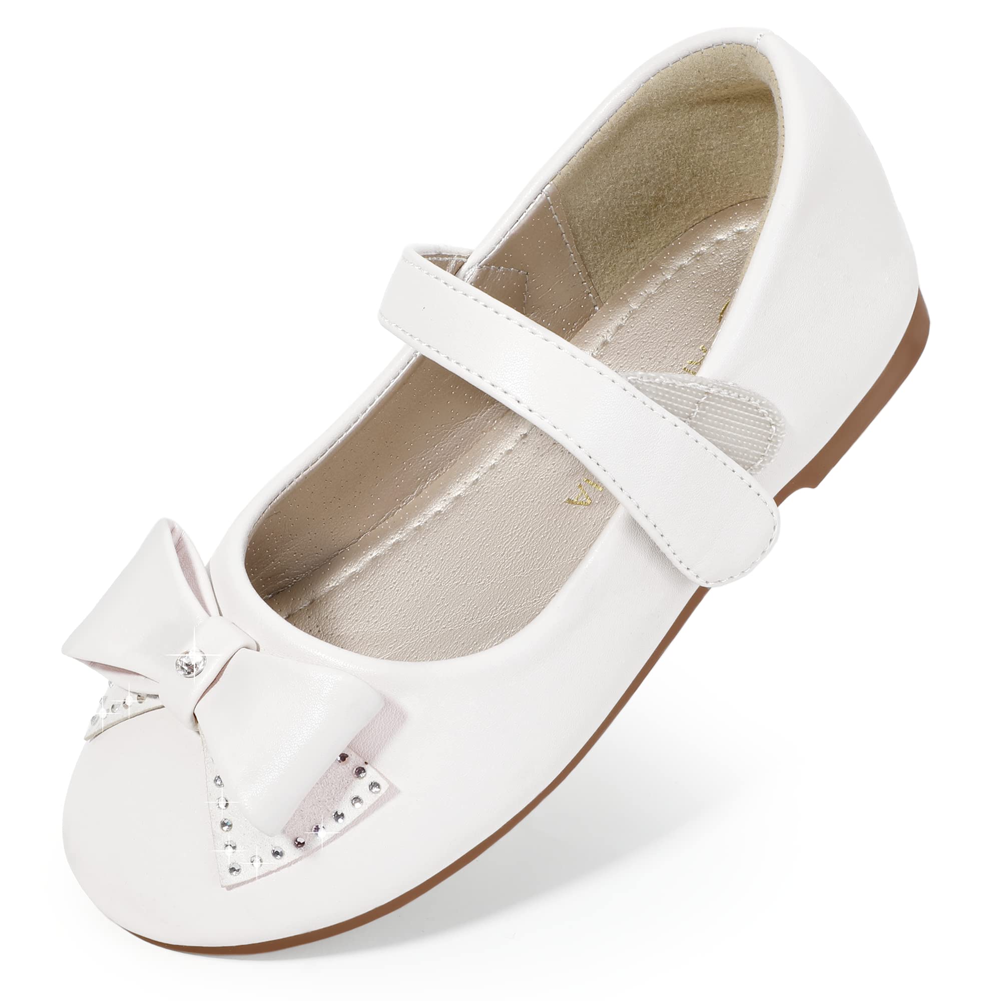 PANDANINJIA Felicia Girls Dress Shoes Mary Jane Flats Wedding Party School Shoes for Toddler Little Kid Big Kid