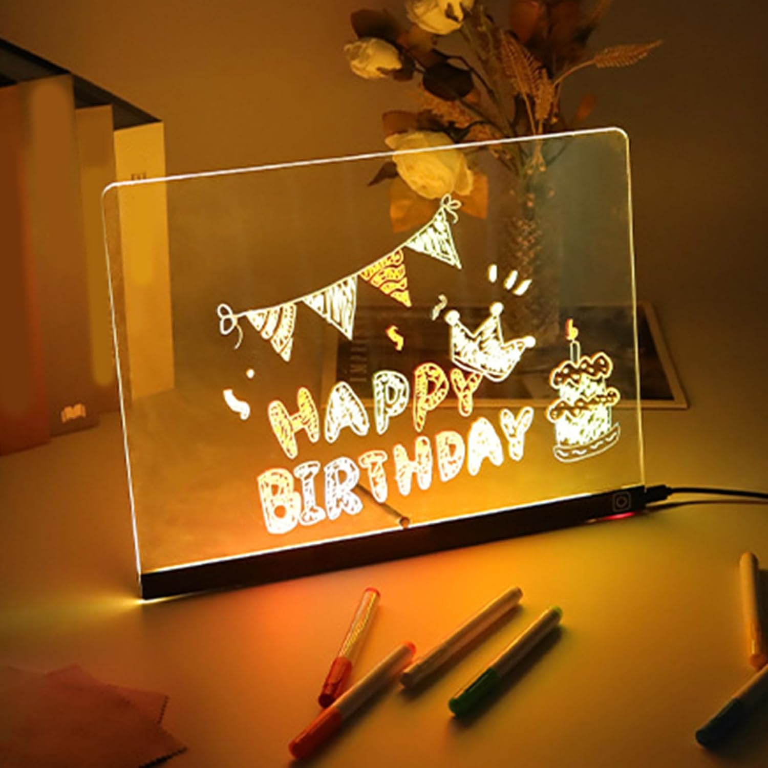 LED Light Drawing Board, USB Table with 7 Colors & Dimming, Large Erasable Surface for Sketching & Tracing