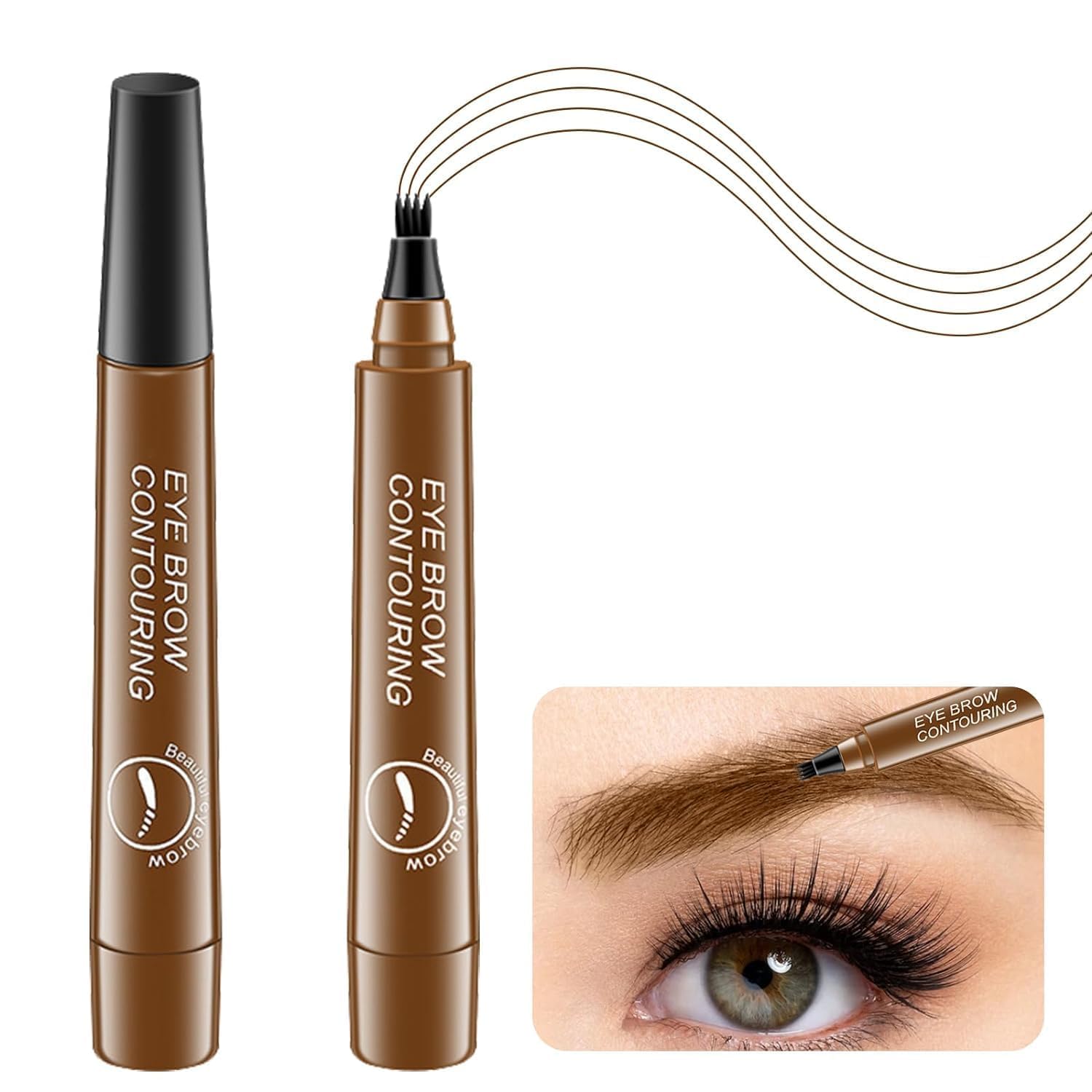 Eyebrow Contouring Pen, 4-Tip Microblade Brow Pen, Liquid Eyebrow Pen Waterproof Microblading Eyebrow Pencil, Creates Natural Looking Brows Makeup Effortlessly, Long Lasting ((Light brown))-image-12