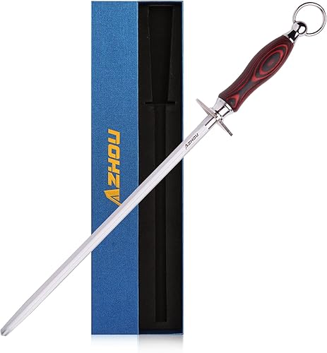 Azhou Varilla de afilado fino de 12 pulgadas, HRC 632 de acero de alto carbono con mango de madera, afilador de cuchillos de cocina profesional,