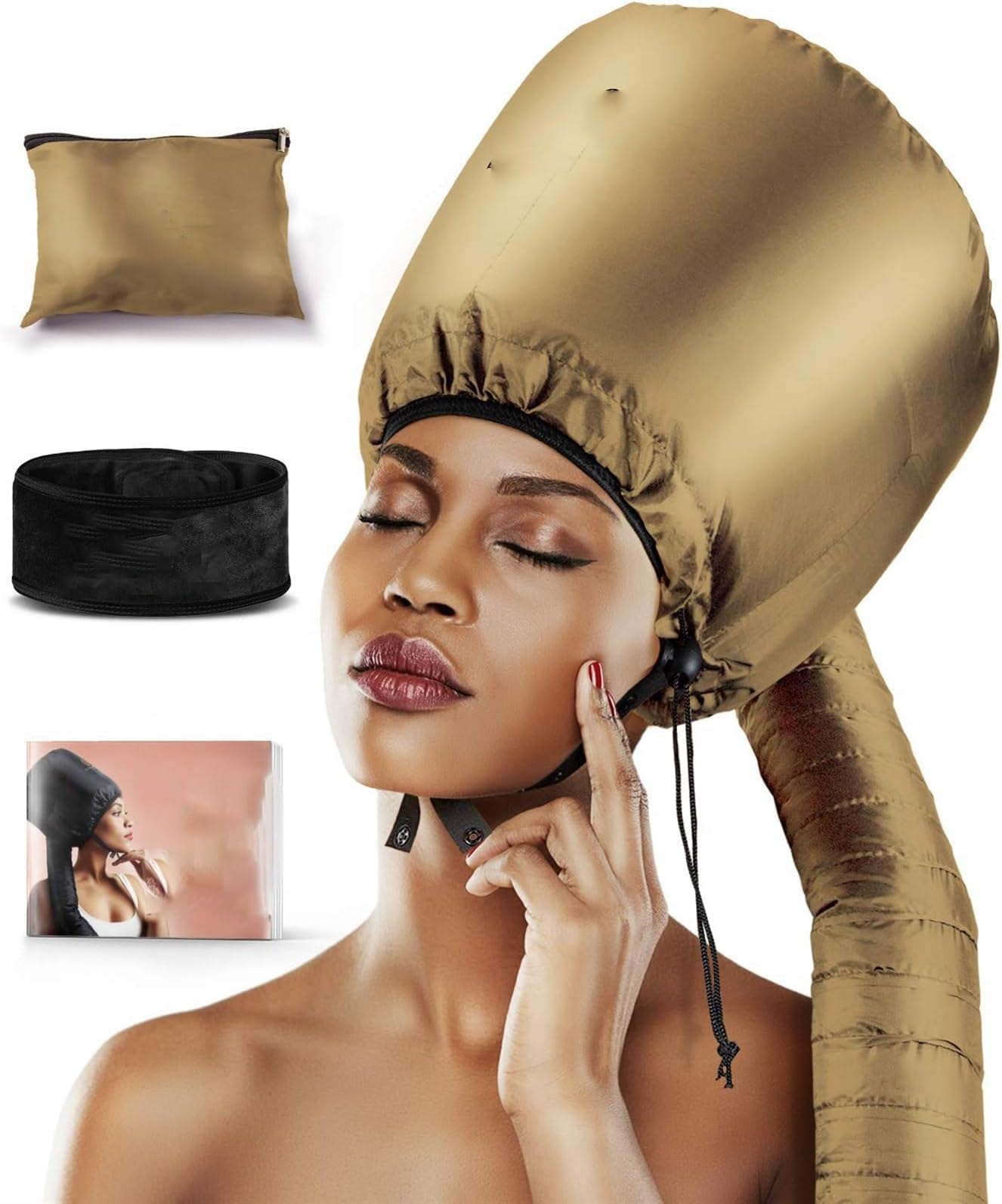 THE WHITE SHOP Soft Bonnet Hood Hairdryer Attachment with Headband that Reduces Heat Around Ears - Used for Hair Styling, Deep Conditioning and Hair Drying (Color : Go