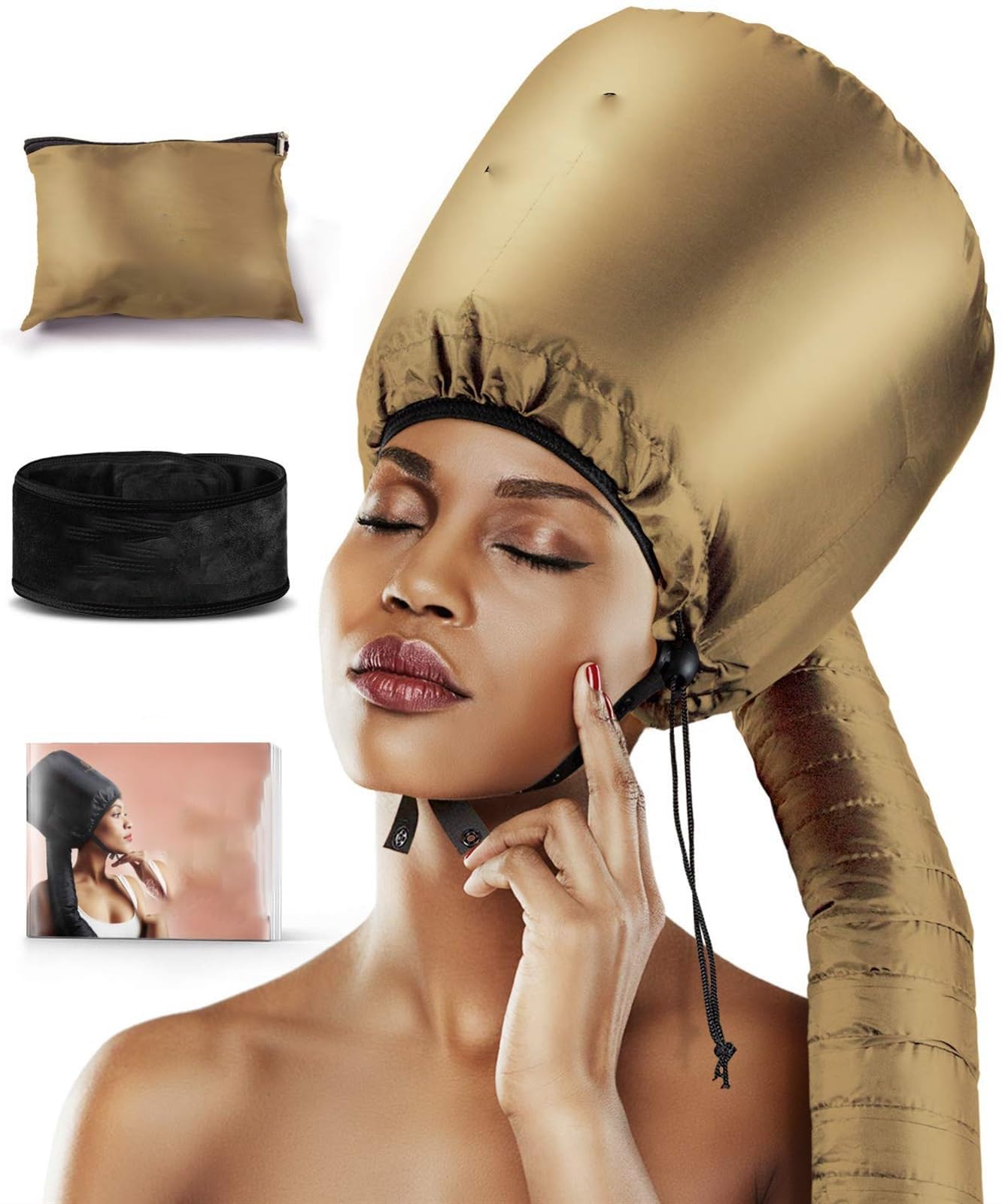 THE WHITE SHOP Soft Bonnet Hood Hairdryer Attachment with Headband that Reduces Heat Around Ears - Used for Hair Styling, Deep Conditioning and Hair Drying (Color : Go