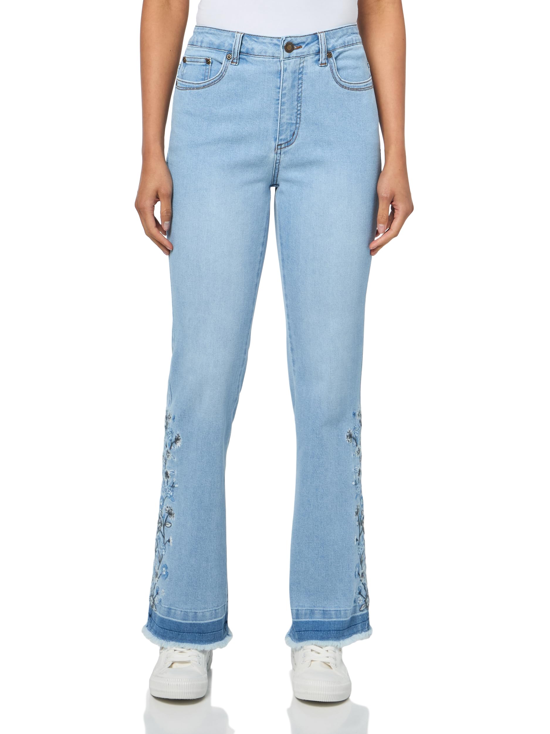 SLIM-SATION 5 Pockets Zip Front Boot-Cut Pant with Embroidery