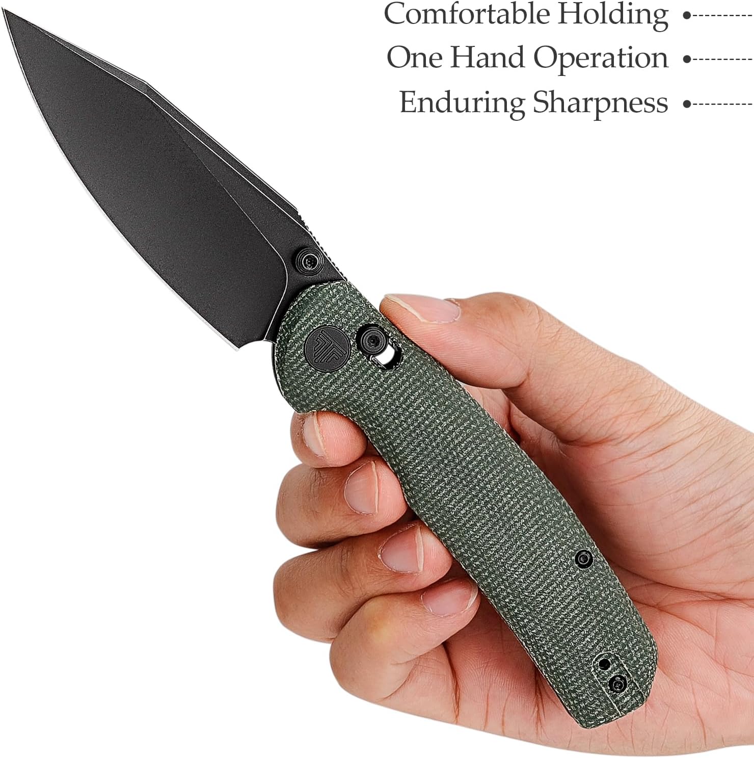 TRIVISA Pocket Knife, 3.34'' 14C28N Black Blade Folding Knife for Men Women, Green Micarta Handle Folding Pocket Knives with Clip, Axis Lock Thumb Studs Opener, Outdoor Camping Knife, Hornet-04G