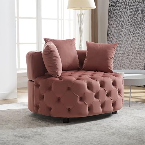 Miniatura 9 de HomSof Chaise giratoria Accent para interiores sofá moderno para sala de estar club silla redonda botón tallado esmeralda