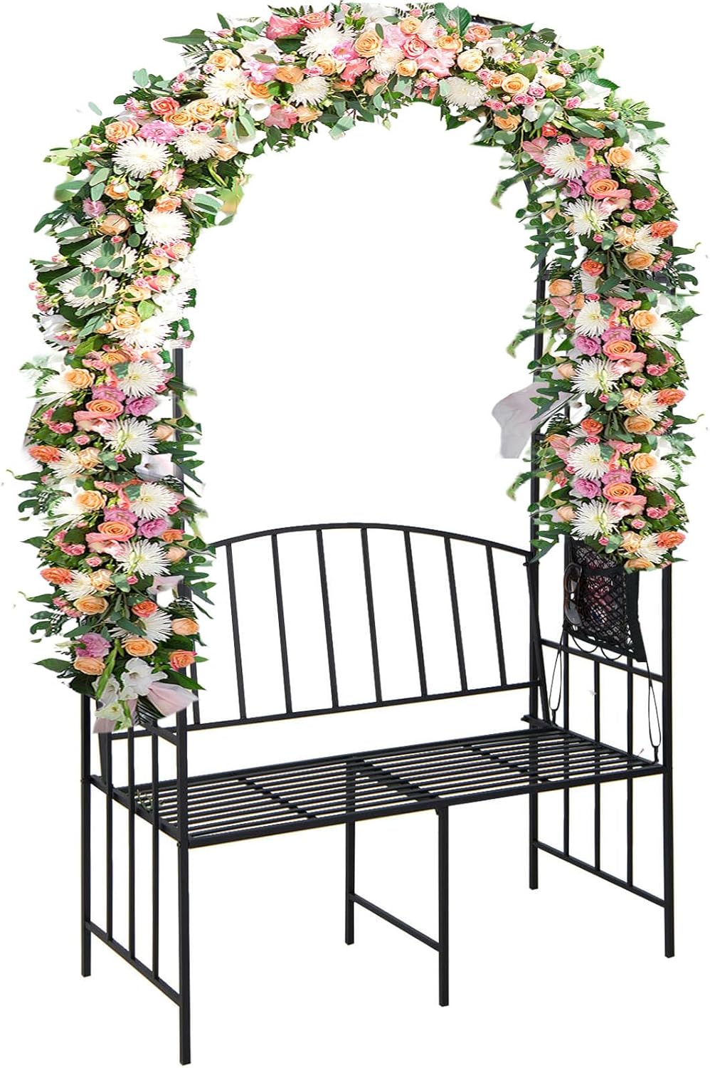 IRONMAX Garden Arch with Bench, Heavy Duty Steel Garden Arbor with Storage Bag, Outdoor Garden Trellis Decoration for Climbing Plants Rose Vines Wedding Bridal Party