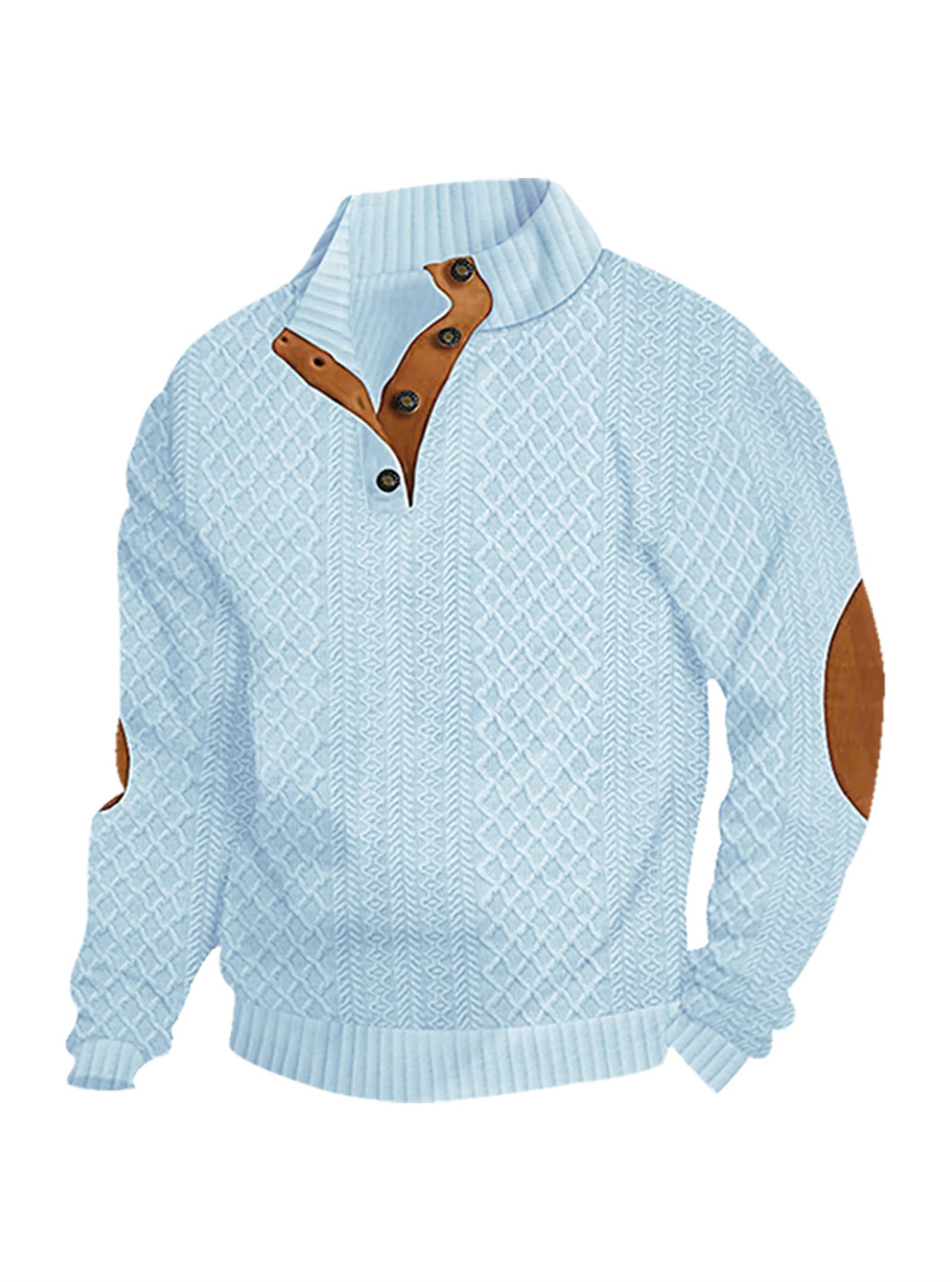Generisch Jersey casual para hombre, de cachemira, cuello alto, manga larga, cuello alto, con botones de 1/4, para otoño