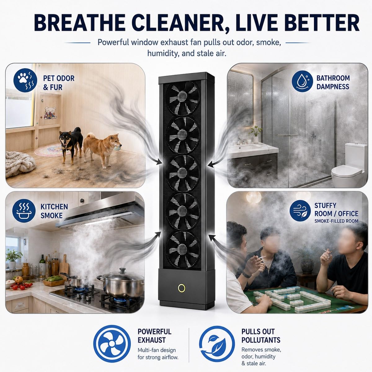 Genérico Extractor de ventana para ventanas correderas, ventilador vertical con velocidad regulable e instalación sin herramientas para cocina, baño, oficina y ático