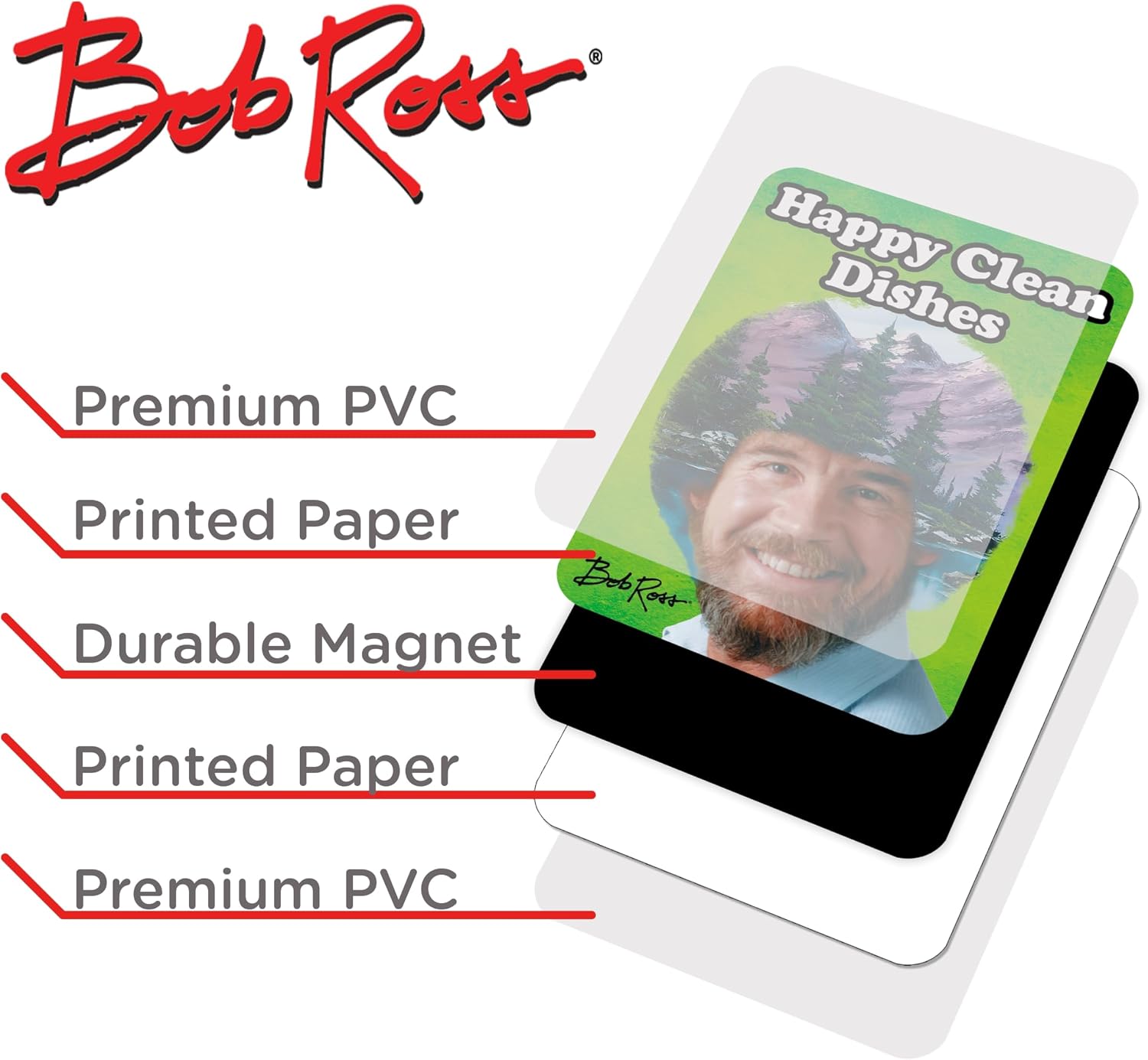 AQUARIUS Bob Ross Dishwasher Magnet - Double Sided Clean Dirty Magnet Sign Indicator for Kitchen Dishwashers - Officially Licensed Bob Ross Merchandise & Collectibles