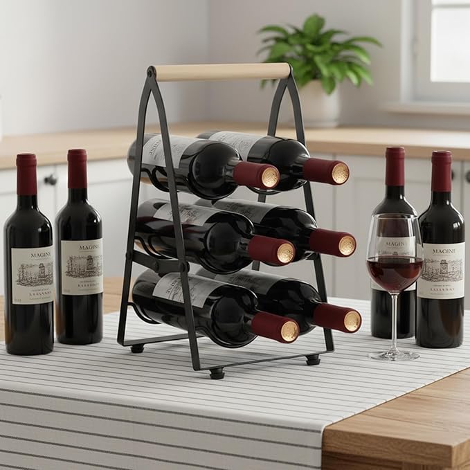 Organizador de Botellas de Vino para 6 Botellas, Negro, Metal miniatura 2