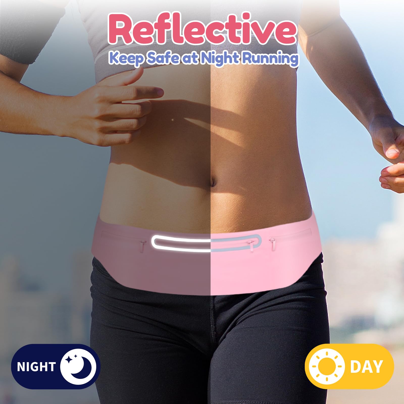 3 riñoneras delgadas para correr para mujeres y hombres, cangureras reflectantes para correr, caminar, ciclismo, camping, gimnasio, Rosado, Talla única, Riñonera