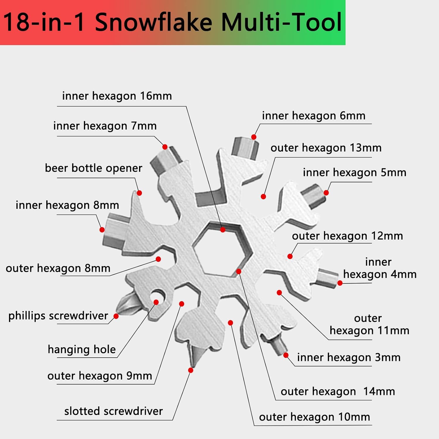 18 in 1 Snowflake Multitool,Stainless Steel Snowflake Tool,Snowflake Handy Tool as Gift for Father,Husband,Boyfriend at Christmas