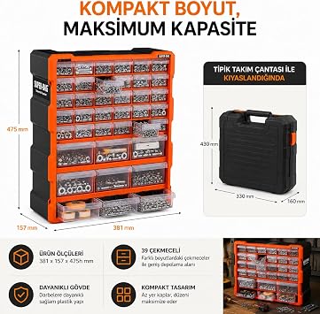 Süper Bag 39'lu Mono Blok Çekmece Seti Büyük Boy Hobby Organizer Seti Vida Dübel Kutusu Takı Kutusu ASR6001
