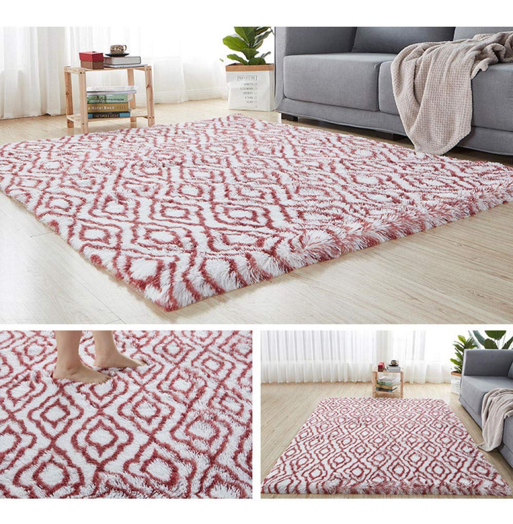 ZJXSNEH Fluffy Soft Carpet, Non Slip Emulsion Bottom, Shaggy Area Rug for Bedroom Living Room, Best for Kids and Babies White dark red pattern 50x80cm