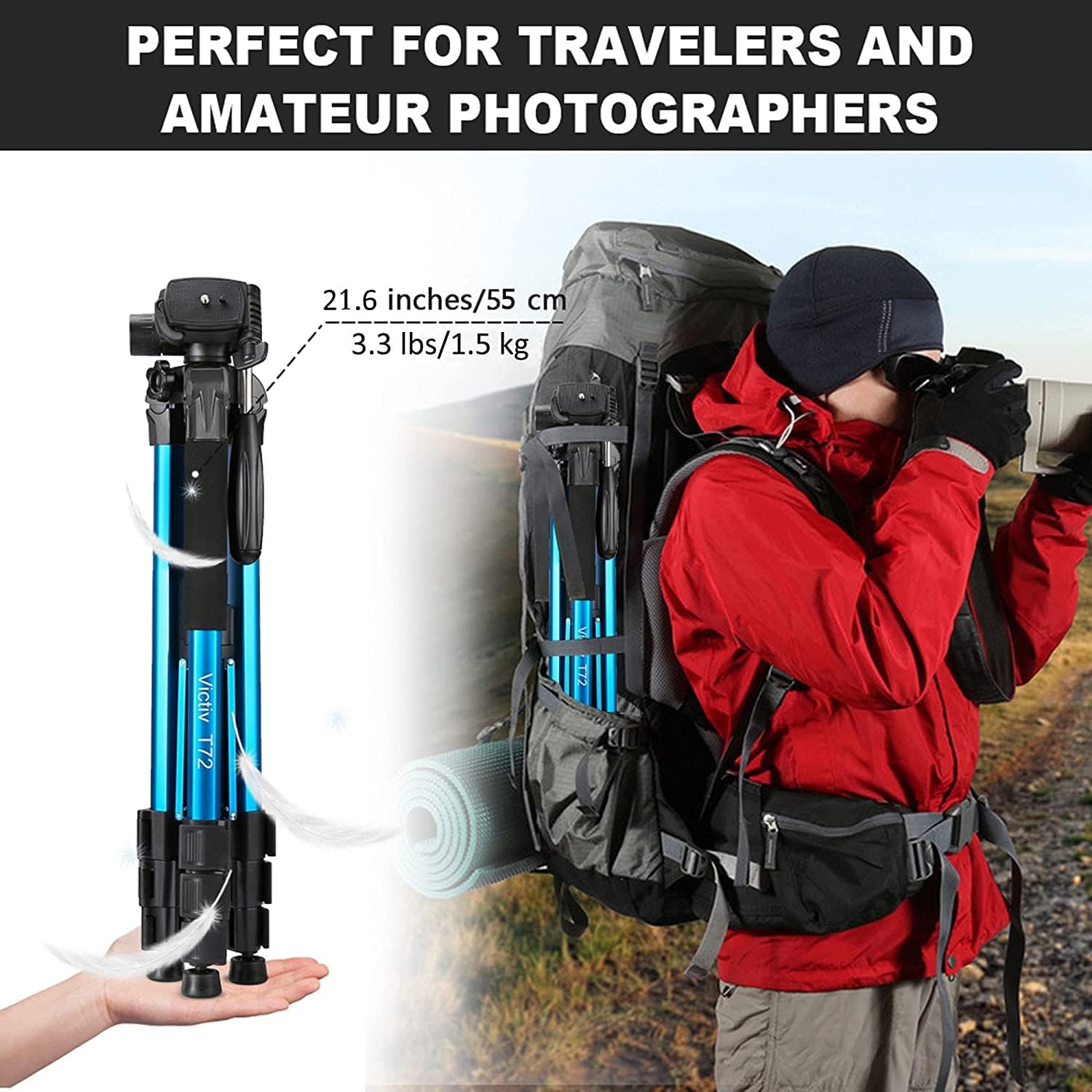 Best Cyber Monday 🔥 Victiv 72-inch Camera Tripod Aluminum T72 with Phone Tripod Mount- Lightweight Tripod & Monopod Compact for Travel with 2 Quick Release Plates for Canon Nikon DSLR Video Shooting - Blue One-Day Sale: Up to 40% Off Victiv 72-inch Camera Tripod Aluminum T72 with Phone Tripod Mount- Lightweight Tripod & Monopod Compact for Travel with 2 Quick Release Plates for Canon Nikon DSLR Video Shooting - Blue