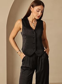 トップス Satin chic vest heipeiwa Women's Satin Silky Textured Vest Button Down
