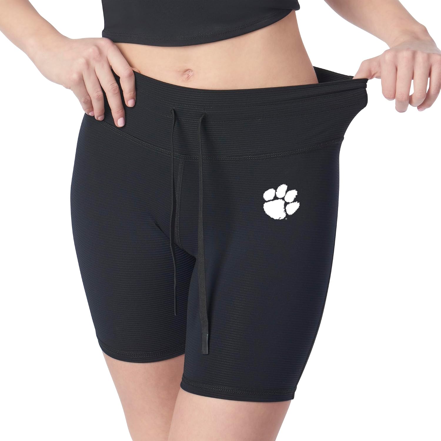 NCAA High Waisted Rib Shorts for Women and Girls, Athletic Biker Shorts with Drawstring