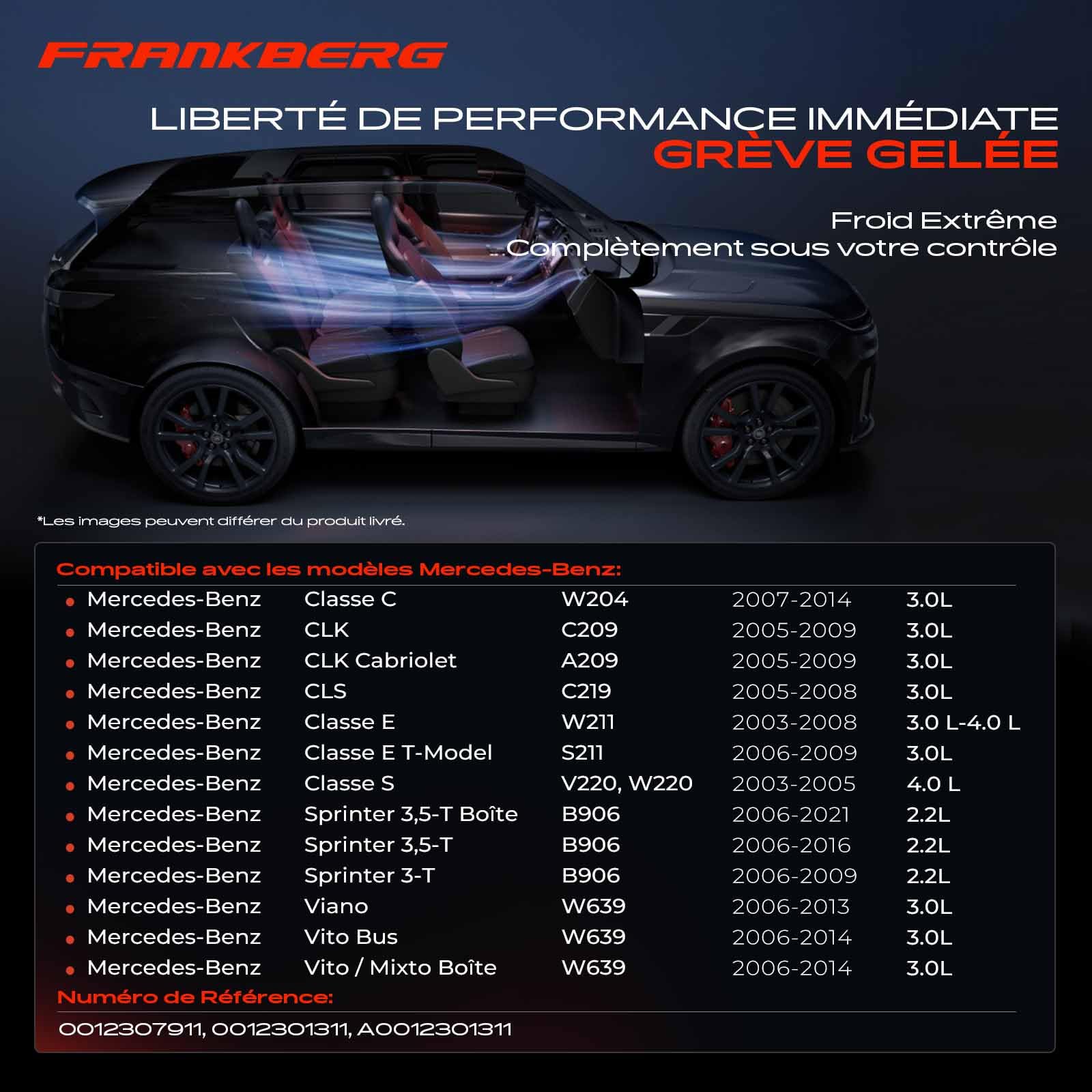 Frankberg Compresseur de climatisation avec embrayage, diesel, 0012301311 | Compatible avec: Bus Vito W639, Viano W639, Classe E, modèle T S211, Sprinter 35-T plateau/châssis B906, Classe E W211