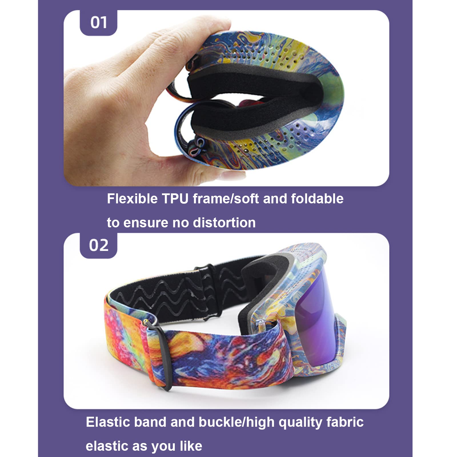 Lunettes de Ski pour Enfants, Lunettes de Snowboard Double Objectif Anti-buée,D