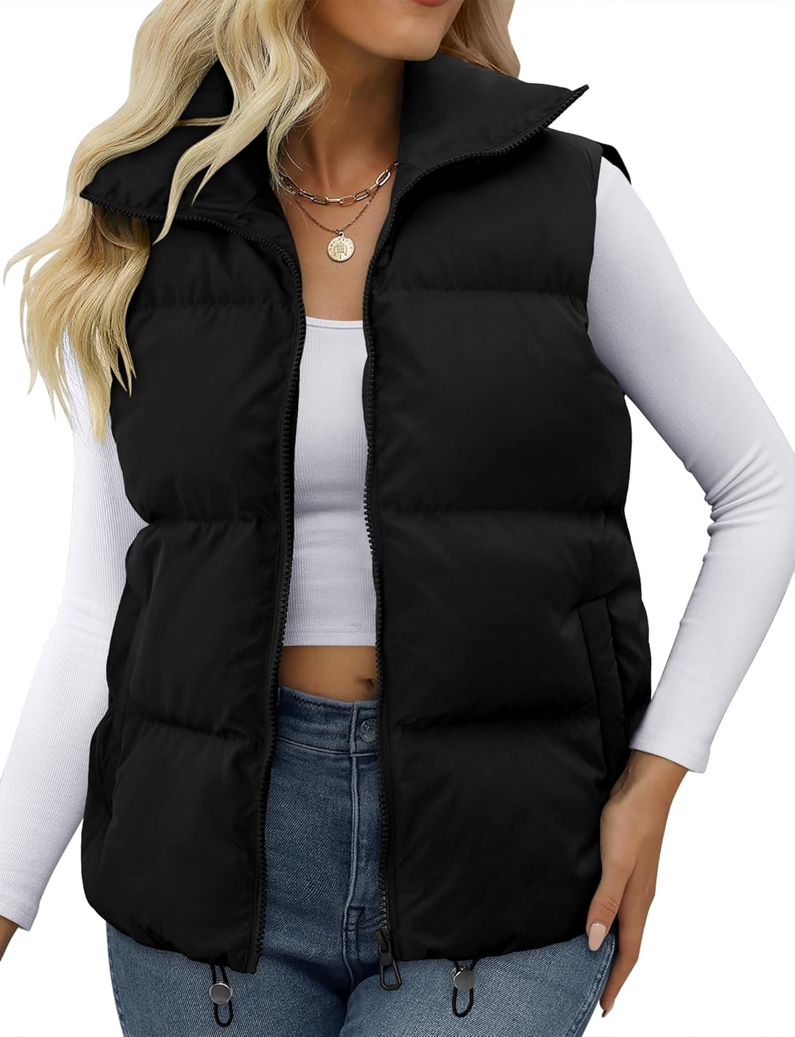 JZC Women's Crop Puffer Vest Lightweight Sleeveless Jacket 2025 Fashion Winter Outerwear Padded Gilet - Image 2