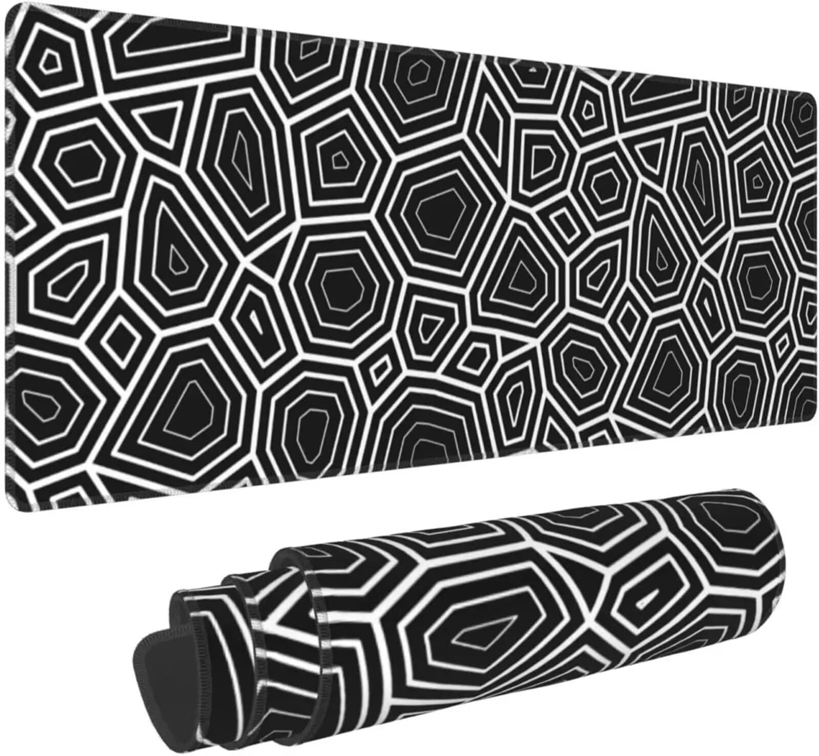Podkładka pod mysz, Podkładka pod myszkę z geometrycznymi liniami, czarno-biała, długa, zmywalna, gumową podstawą(700x300x3mm)