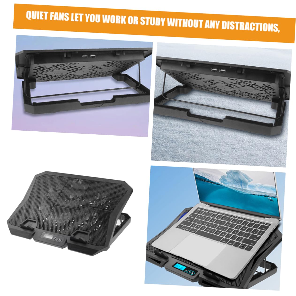 Almohadilla de Enfriamiento para Computadora Portátil 15.6 Pulgadas Abs | Soporte para Portátil Ventilador de Refrigeración, Negro, 5v 2.1w, Decoracion Verano